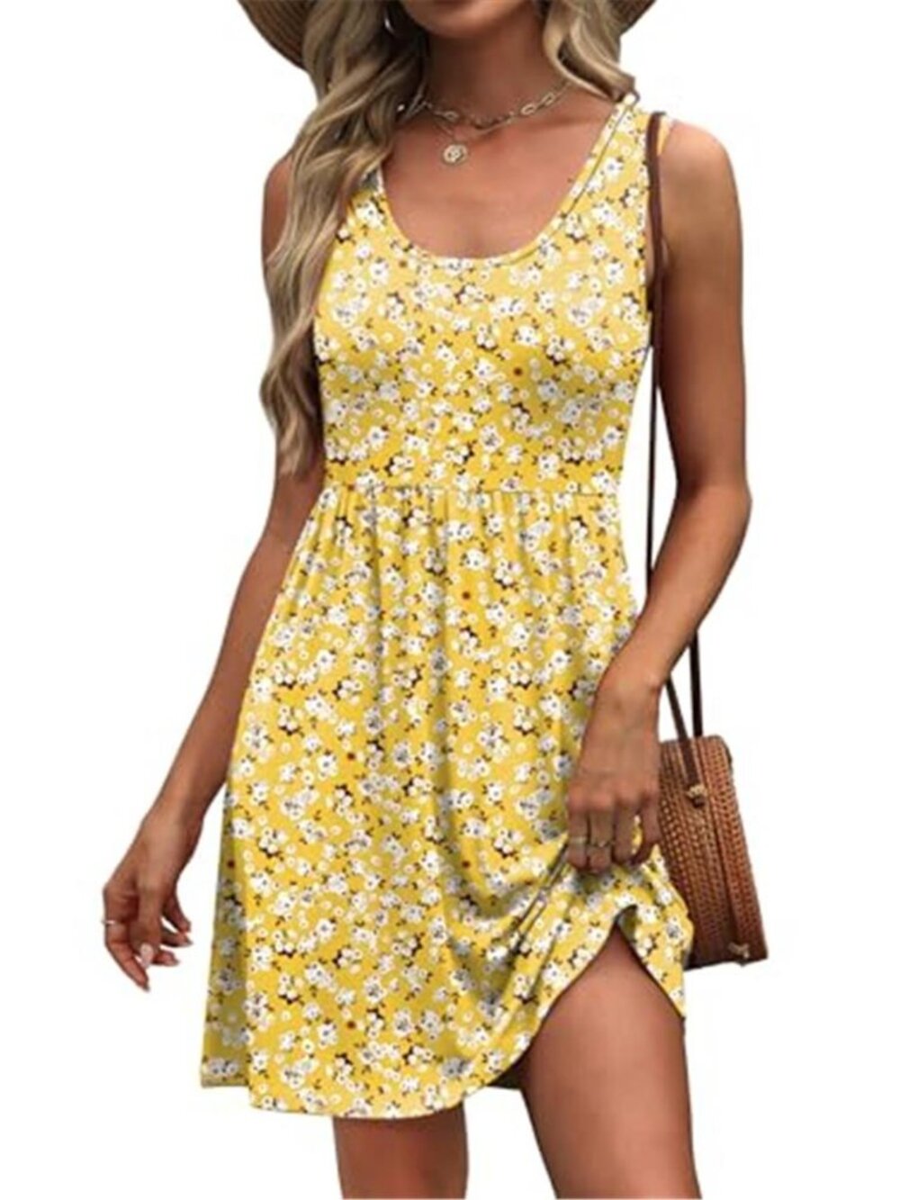 WIHOLL Floral Mini Dress Women Sleeveless A Line Summer Sundress Pockets